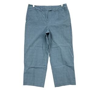 Talbots Womens Pants Blue Tan Plaid Petite Mid Rise Capri Chino Stretch 8P